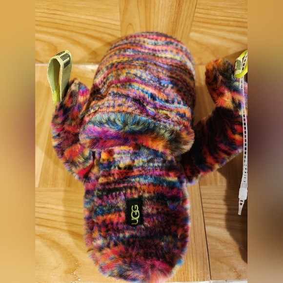UGG Mens NEW Multicolor Fluff It Pixelate 1131550 Faux Fur Slide Slipper Size 11 main image 4